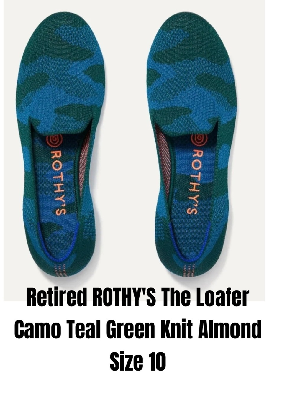 Retired ROTHY'S The Loafer Camo Teal Green Knit Almond Size 10